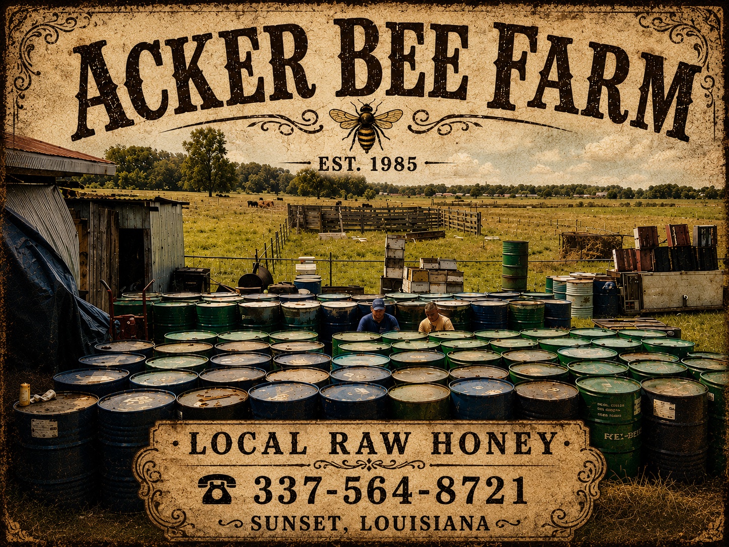 Acker Bee Farm — local raw honey, Sunset Louisiana, 337-564-8721