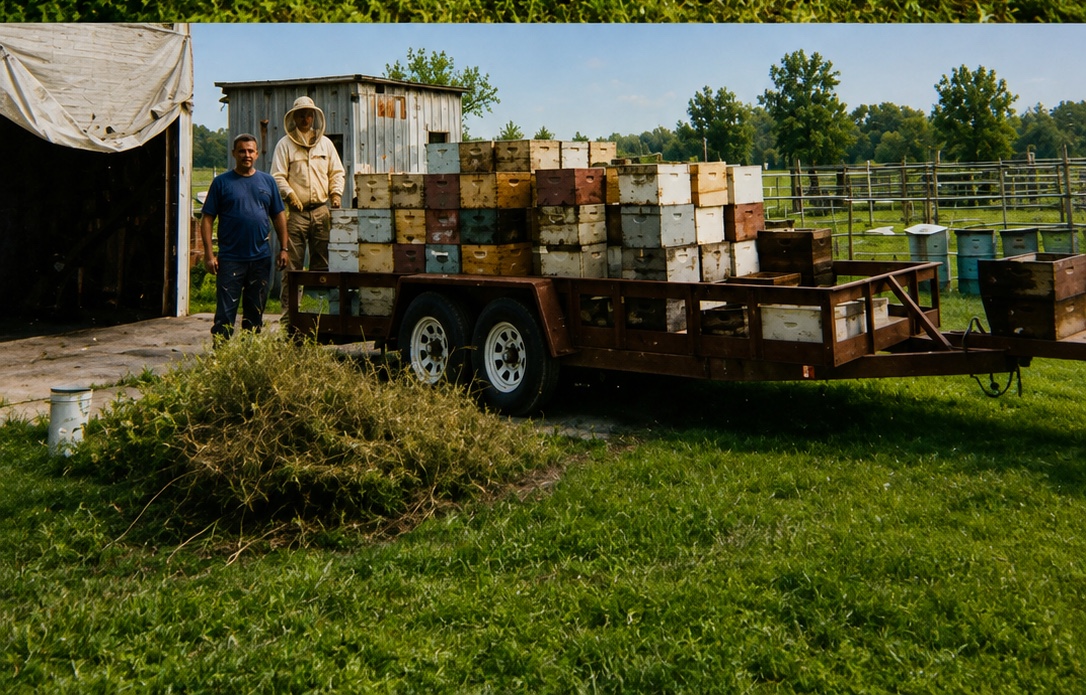 Trailer loaded with hive boxes